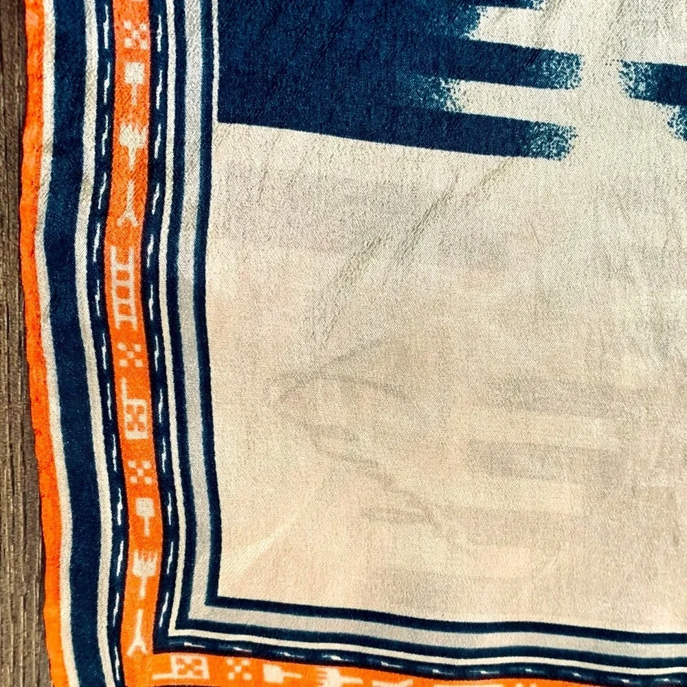 Kenzie Vibrant Orange and Blue Patterned silk Scarf